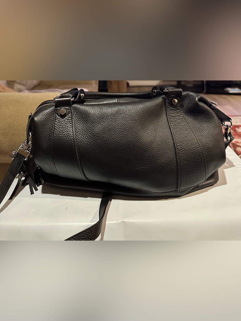 Women's Black Pebbled Leather Barrel Bag - Versatile Shoulder & Crossbody Heshe